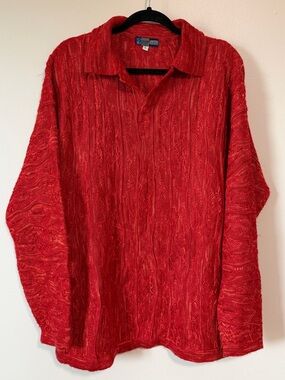 90s VTG Coogi Australia 3D Knit Polo Sweater “Red Alert” Monochromatic sz Large